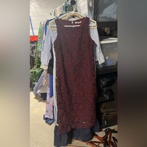 BB Dakota Deep Red Lace Midi Dress